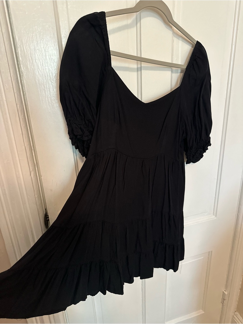 Black Puff-Sleeve Tiered Mini Dress